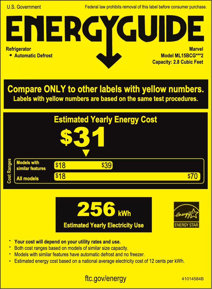 Página 1 del manual Etiqueta energética Marvel ML15BCG2LS