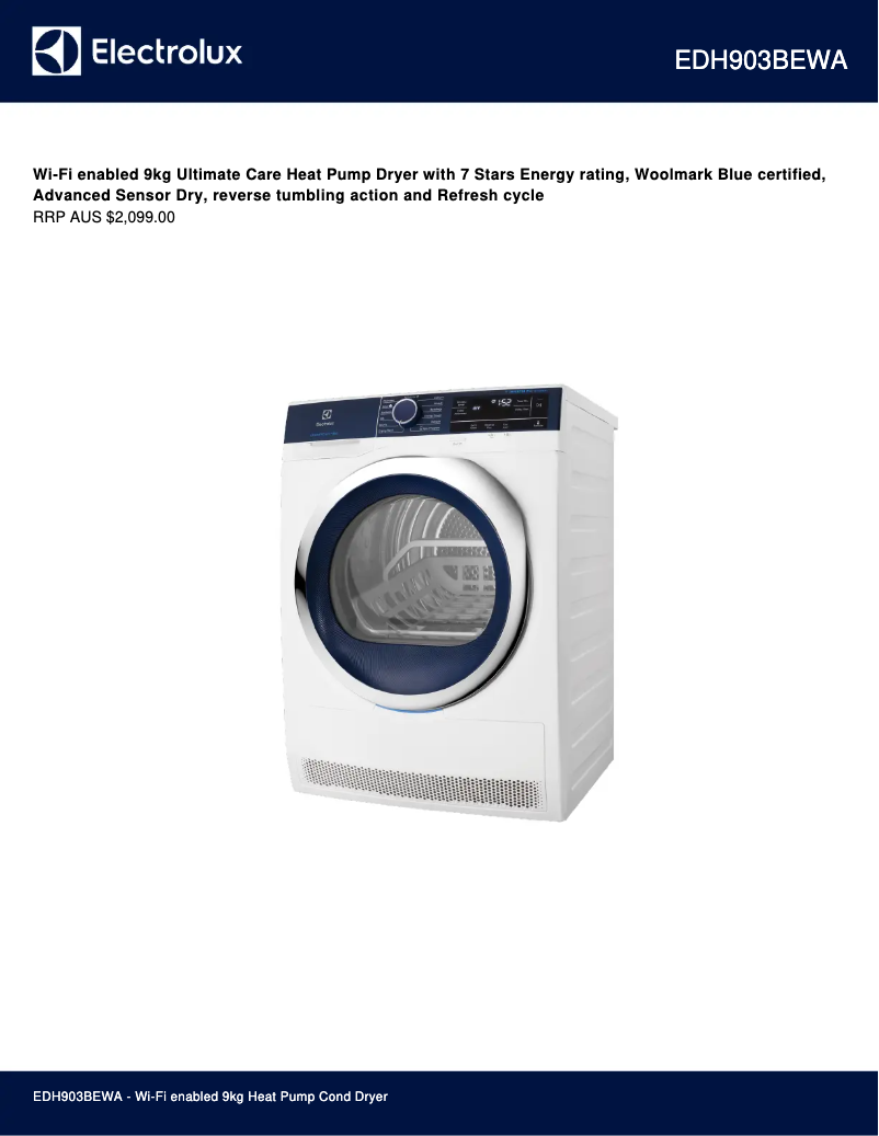 Image de la première page du manuel de l'appareil EDH903BEWA