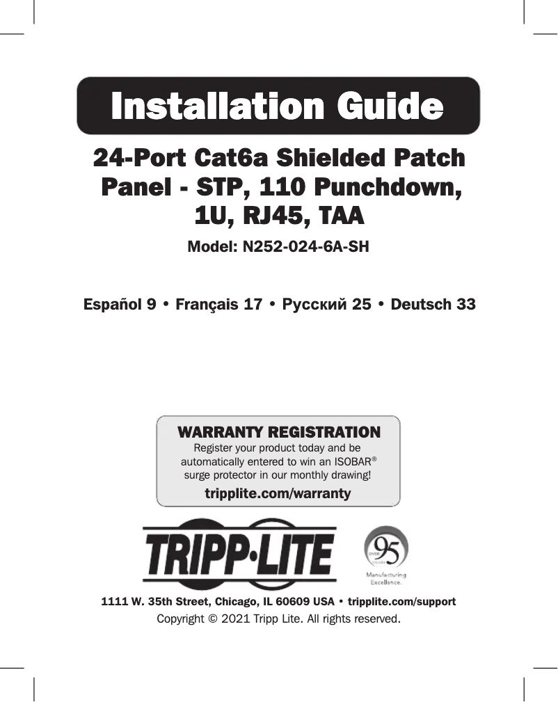Page n°1 - Manuel utilisateur Tripp Lite N252-024-6A-SH