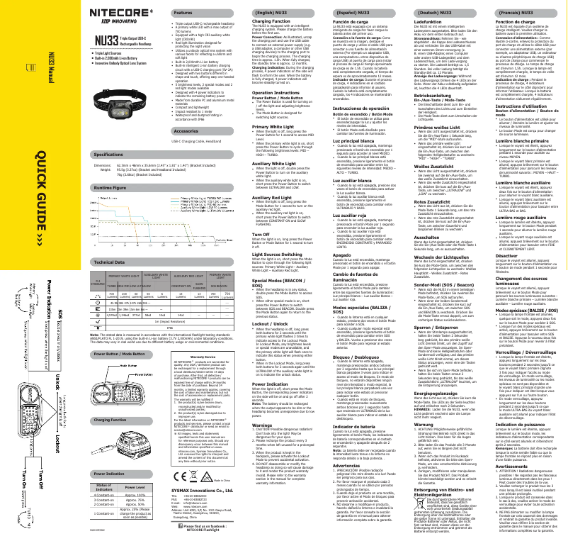 Page n°1 - Manuel utilisateur Nitecore NU33