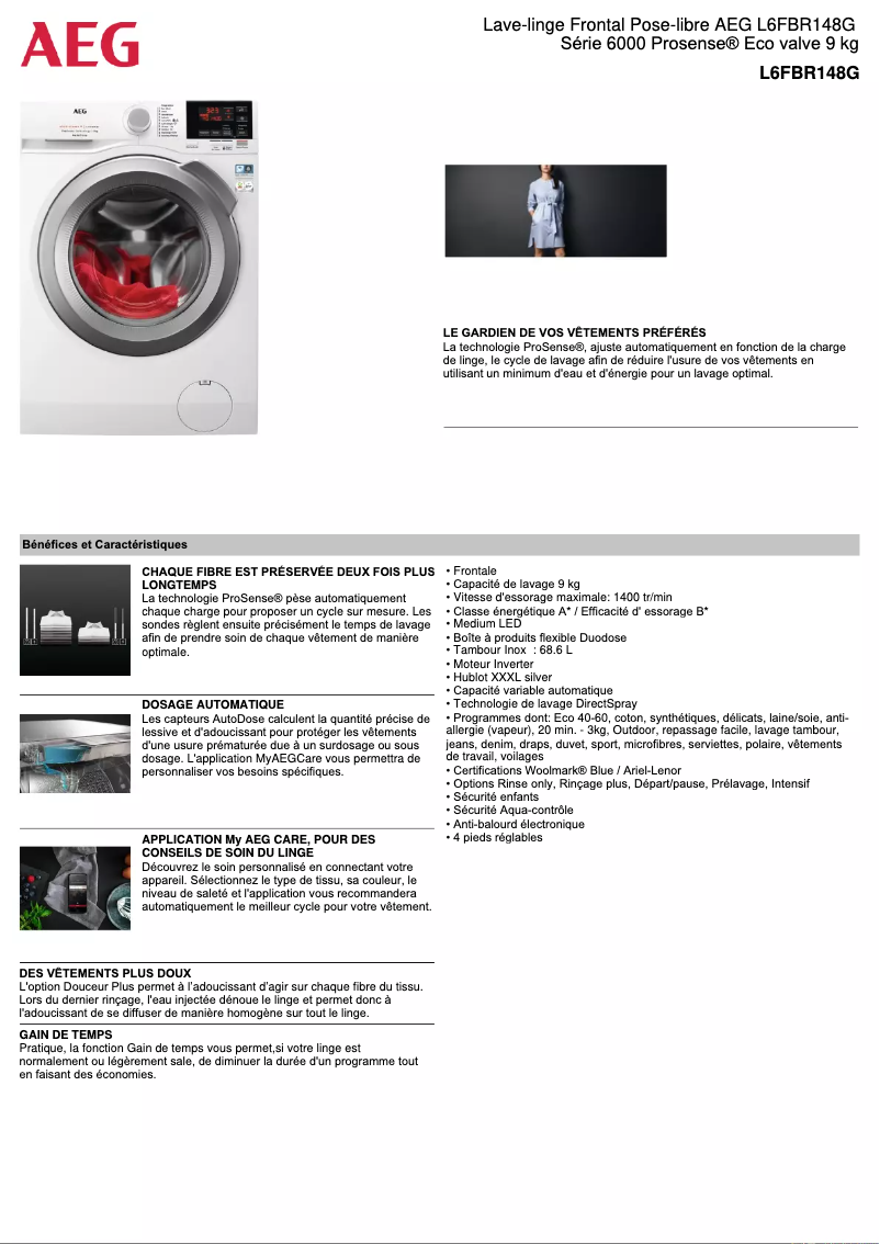 Page 1 de la notice Fiche technique AEG L6FBR148G