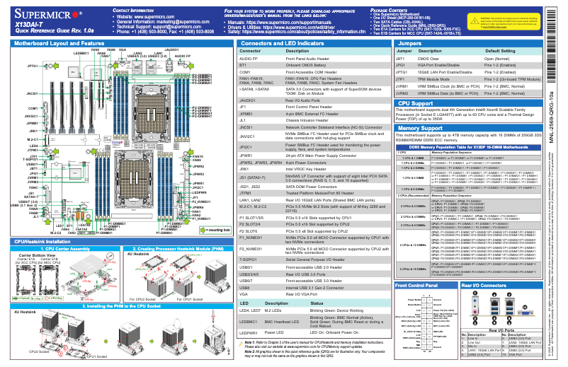 Page 1 de la notice Guide de démarrage rapide Supermicro X13DAI-T