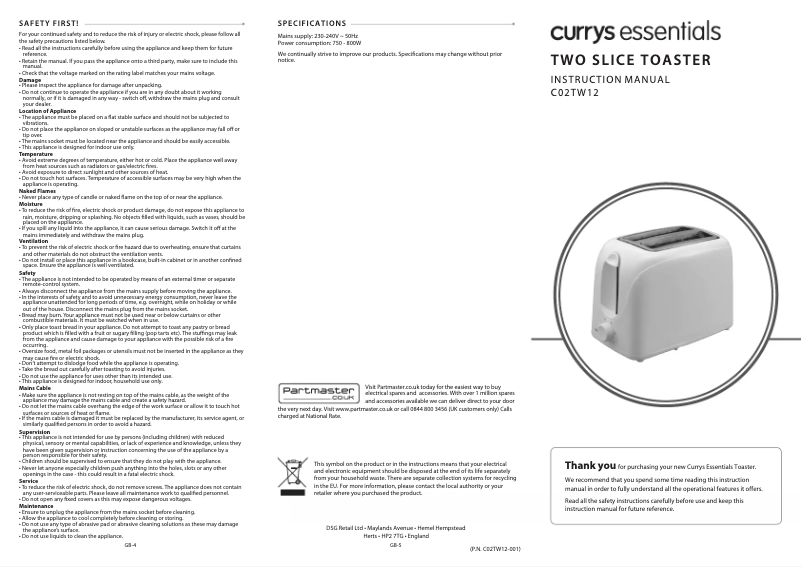 Page n°1 - Manuel utilisateur Currys Essentials C02TW12