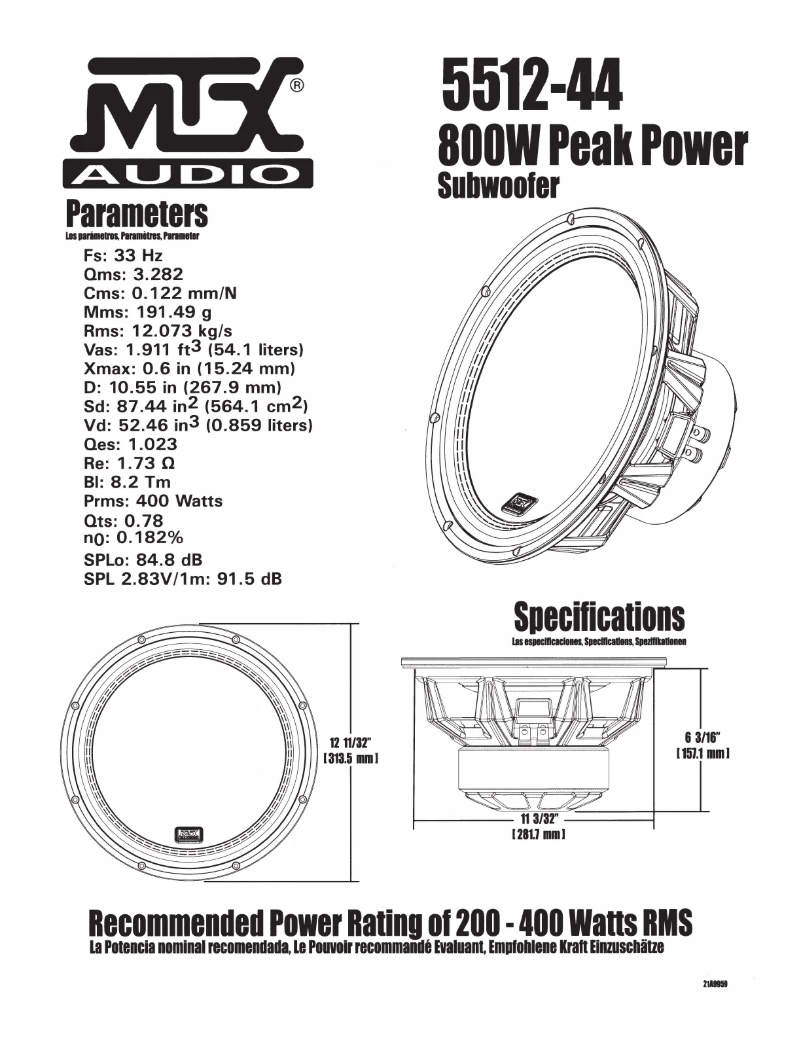 Page 1 de la notice Manuel utilisateur MTX Audio 5512-44