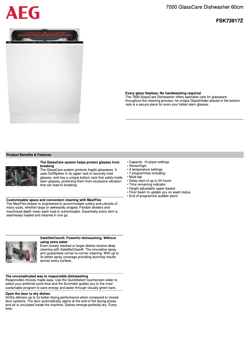 Página 1 del manual Ficha técnica AEG FSK73917Z