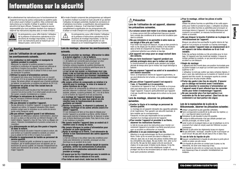 Page 1 de la notice Manuel utilisateur Panasonic CQ-C9901