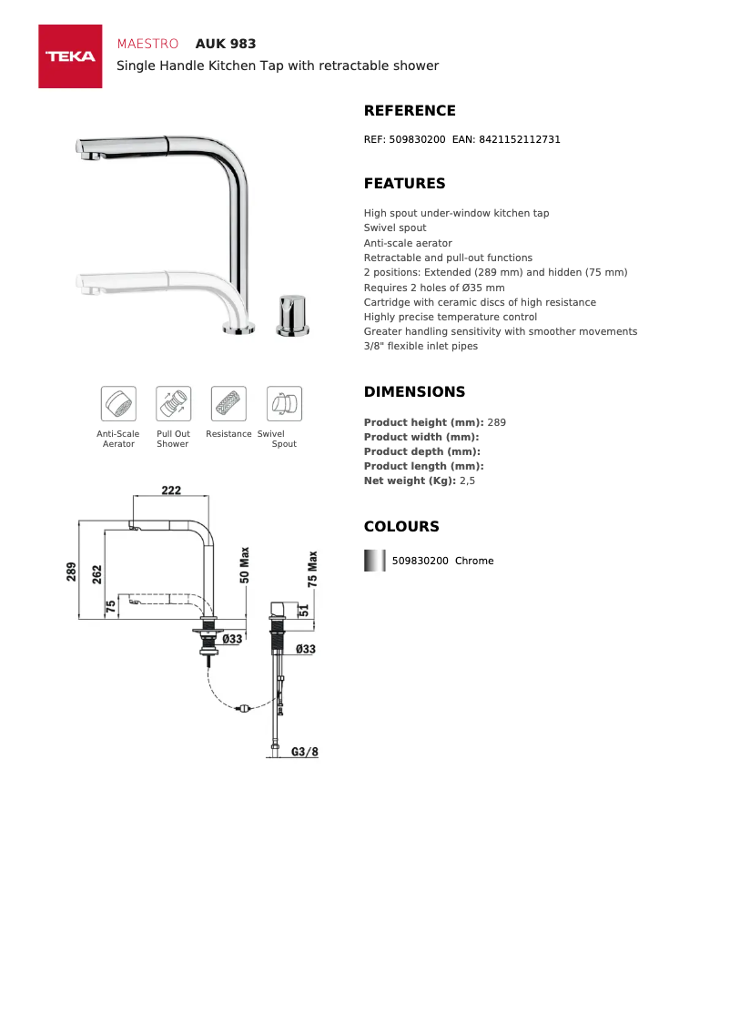 Página 1 del manual Ficha técnica Teka AUK 983