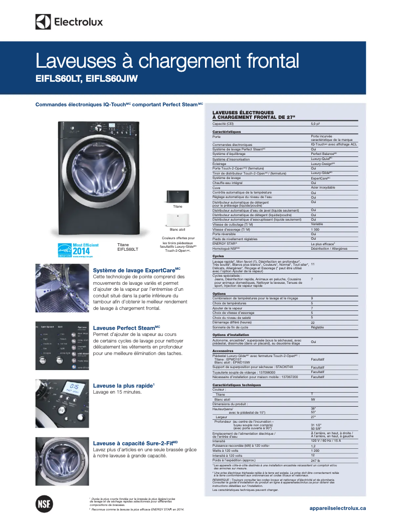 Image de la première page du manuel de l'appareil EIFLS60LT