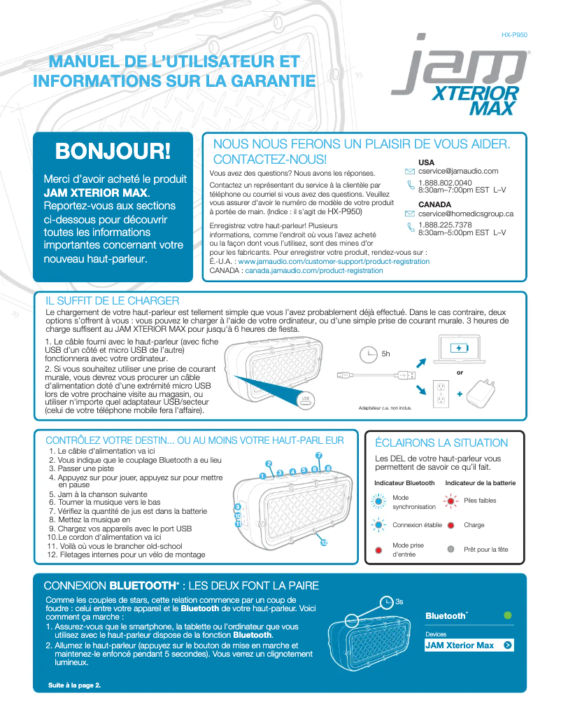 Page n°1 - Manuel utilisateur Jam Xterior Max HX-P950