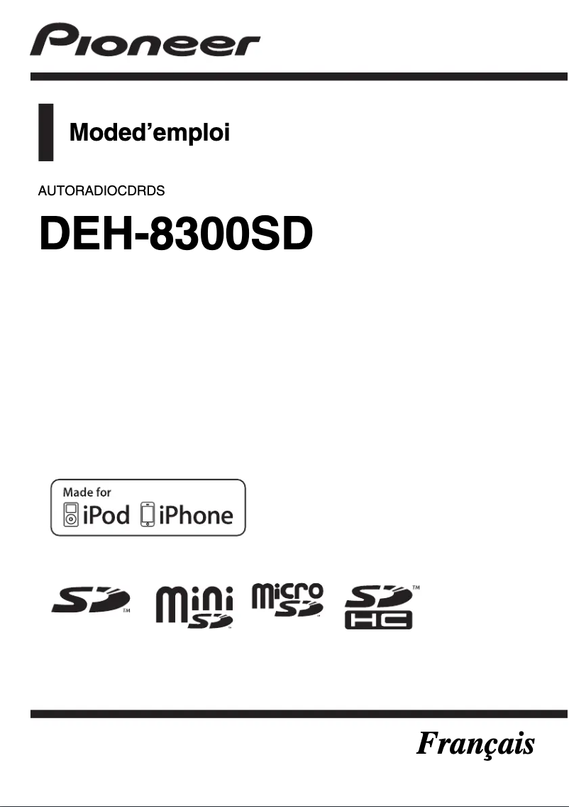 Image de la première page du manuel de l'appareil DEH-8300SD