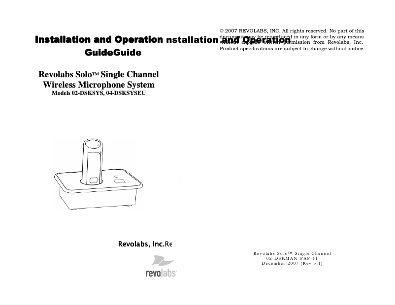Image de la première page du manuel de l'appareil Solo Single Channel