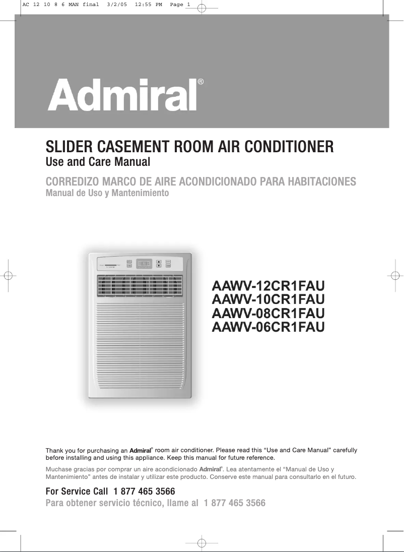 Image de la première page du manuel de l'appareil AAWV-06CR1FAU