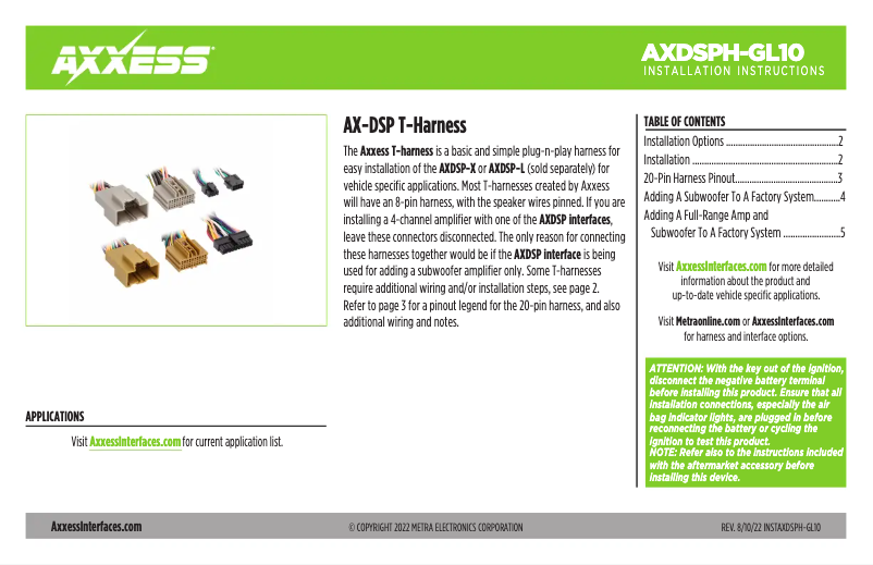 Image de la première page du manuel de l'appareil AXDSPH-GL10