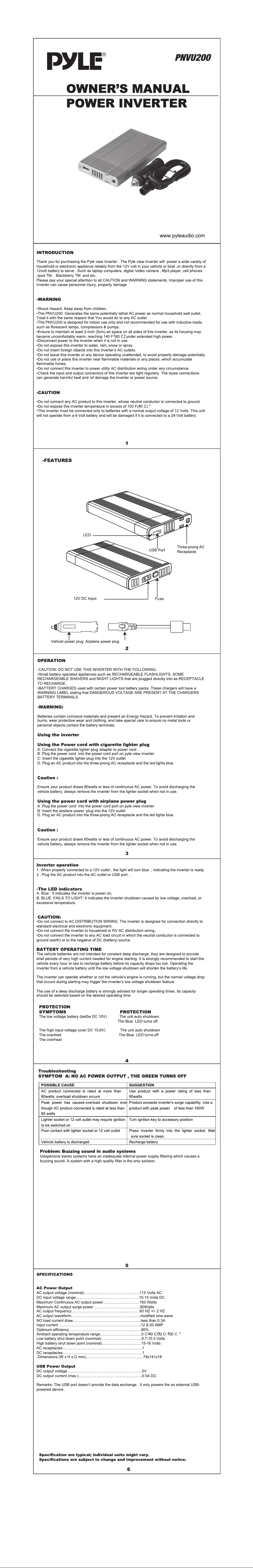 Page 1 de la notice Manuel utilisateur Pyle PNVU200