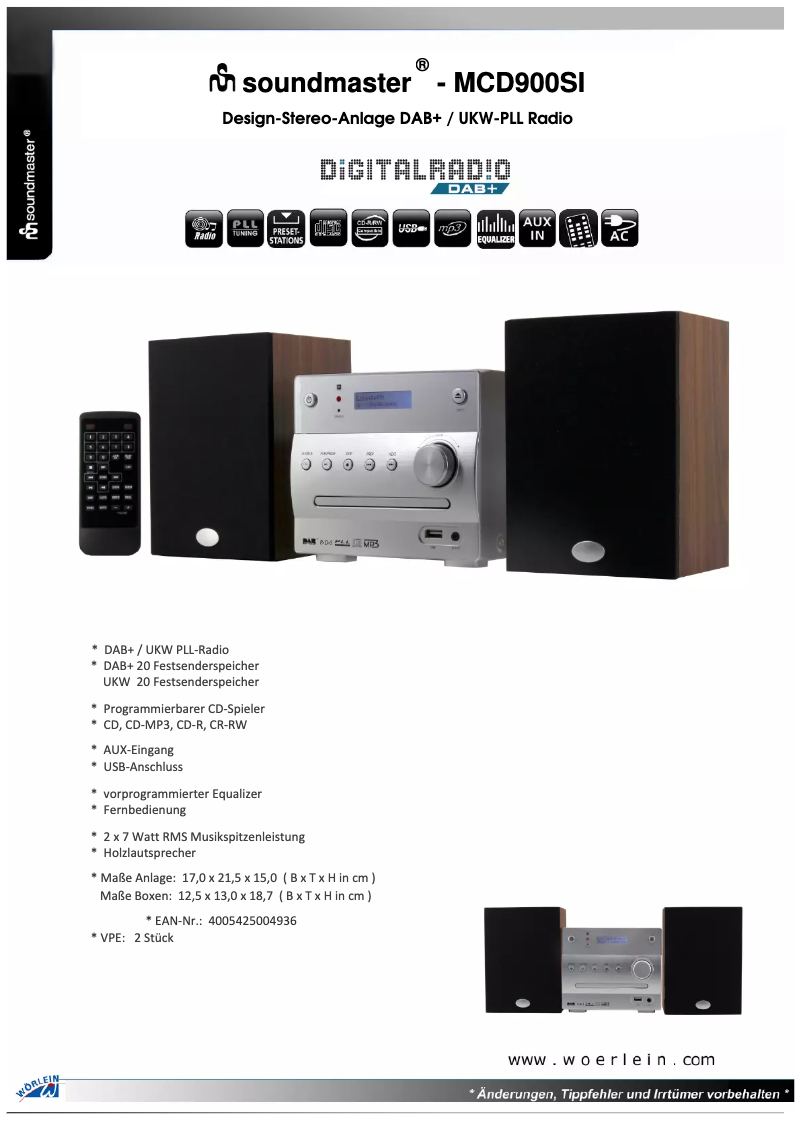 Page 1 de la notice Manuel utilisateur Soundmaster MCD900SI