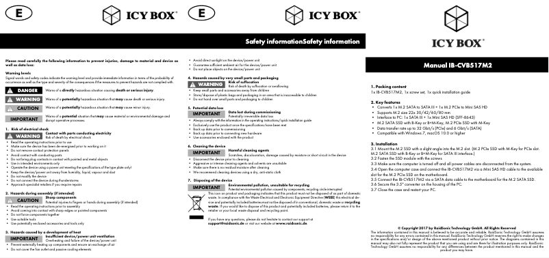 Page 1 de la notice Manuel utilisateur Icy Box IB-CVB517M2