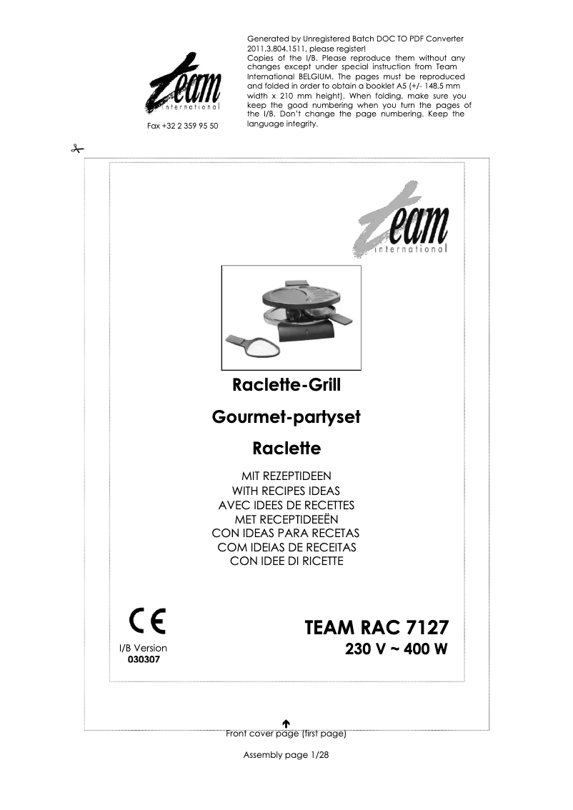 Page n°1 - Manuel utilisateur Team RAC 7127