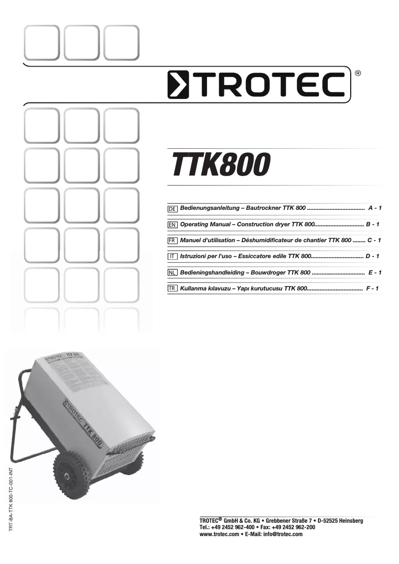 Page n°1 - Manuel utilisateur Trotec TTK 800