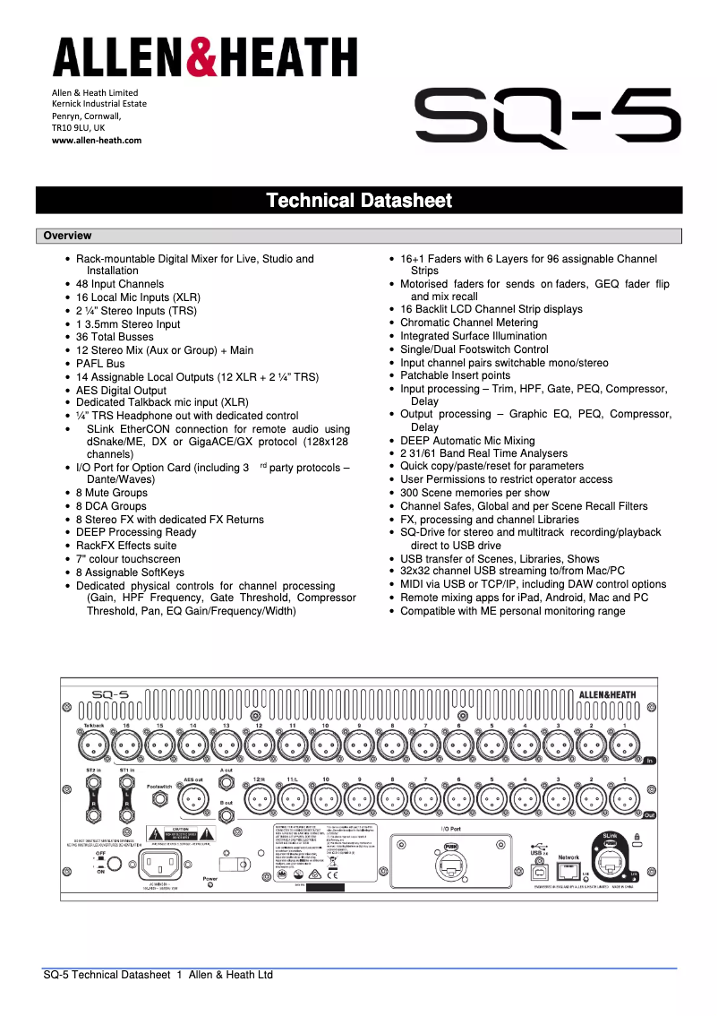Page n°1 - Fiche technique Allen & Heath SQ-5