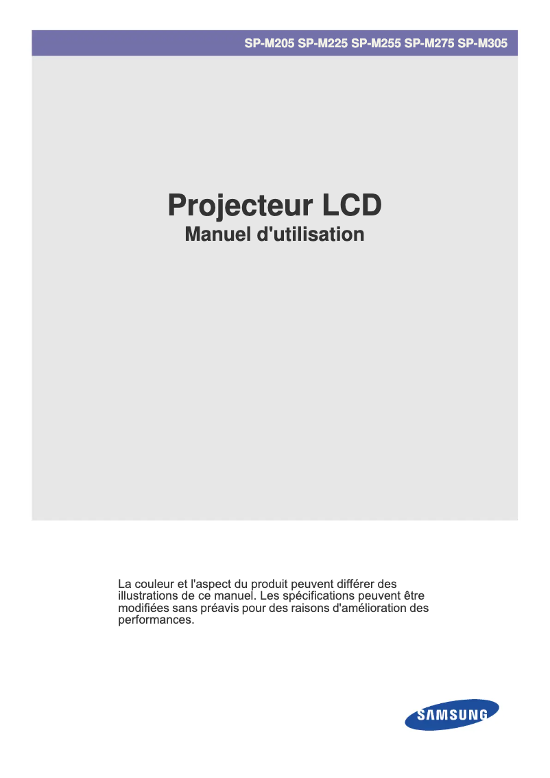 Page 1 de la notice Manuel utilisateur Samsung SP-M205
