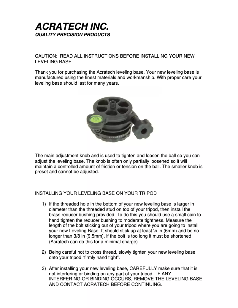 Image de la première page du manuel de l'appareil Leveling Base 1170