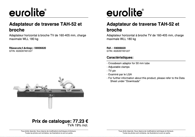 Page n°1 - Fiche technique Eurolite TAH-52