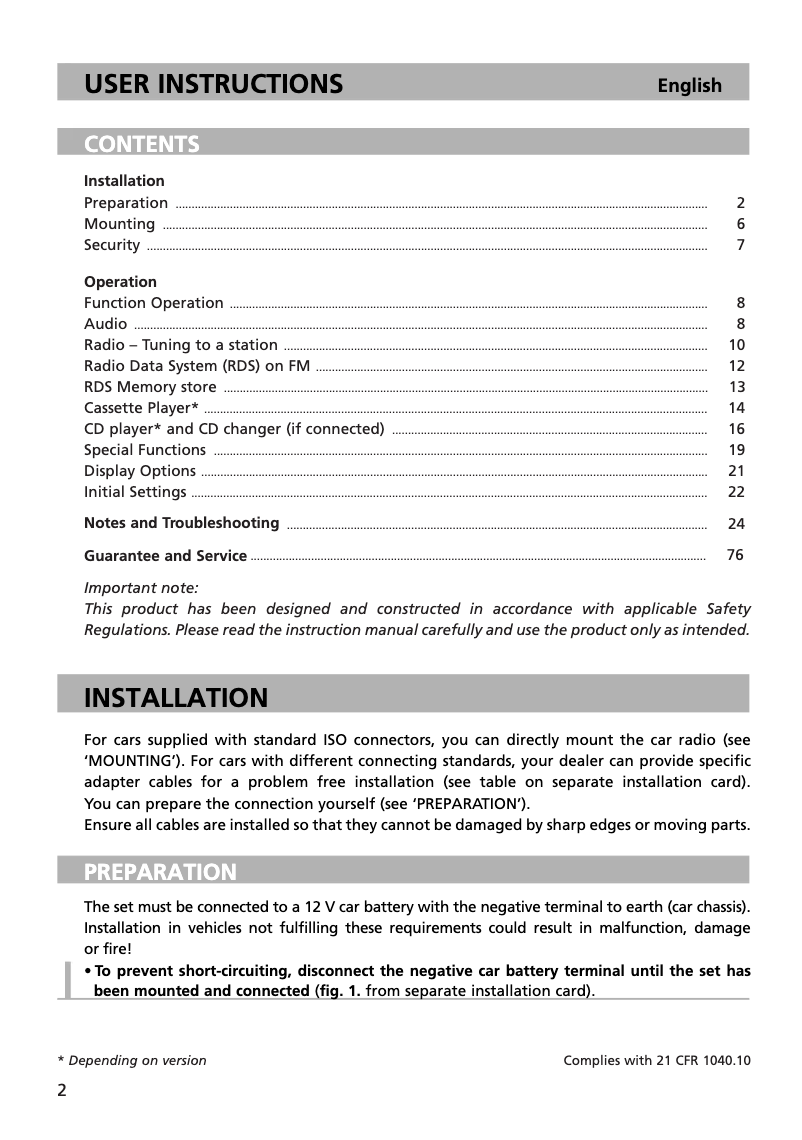 Page n°1 - Manuel utilisateur VDO Dayton CD 3300