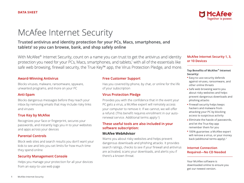 Page n°1 - Manuel utilisateur McAfee Internet Security 2018