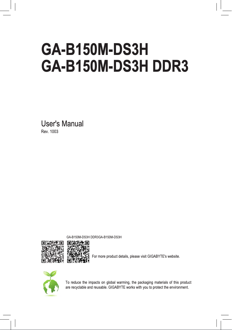 Image de la première page du manuel de l'appareil GA-B150M-DS3H DDR3