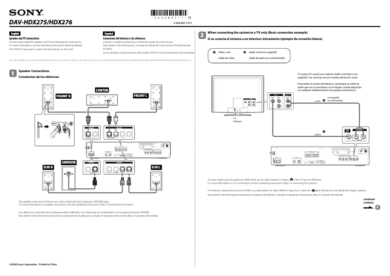 Page 1 de la notice Guide d'installation Sony DAV-HDX275
