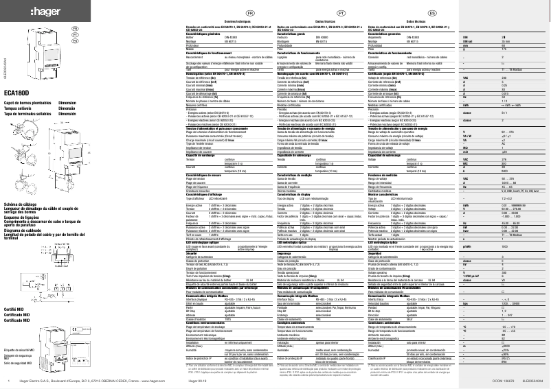 Page n°1 - Manuel utilisateur Hager ECA180D