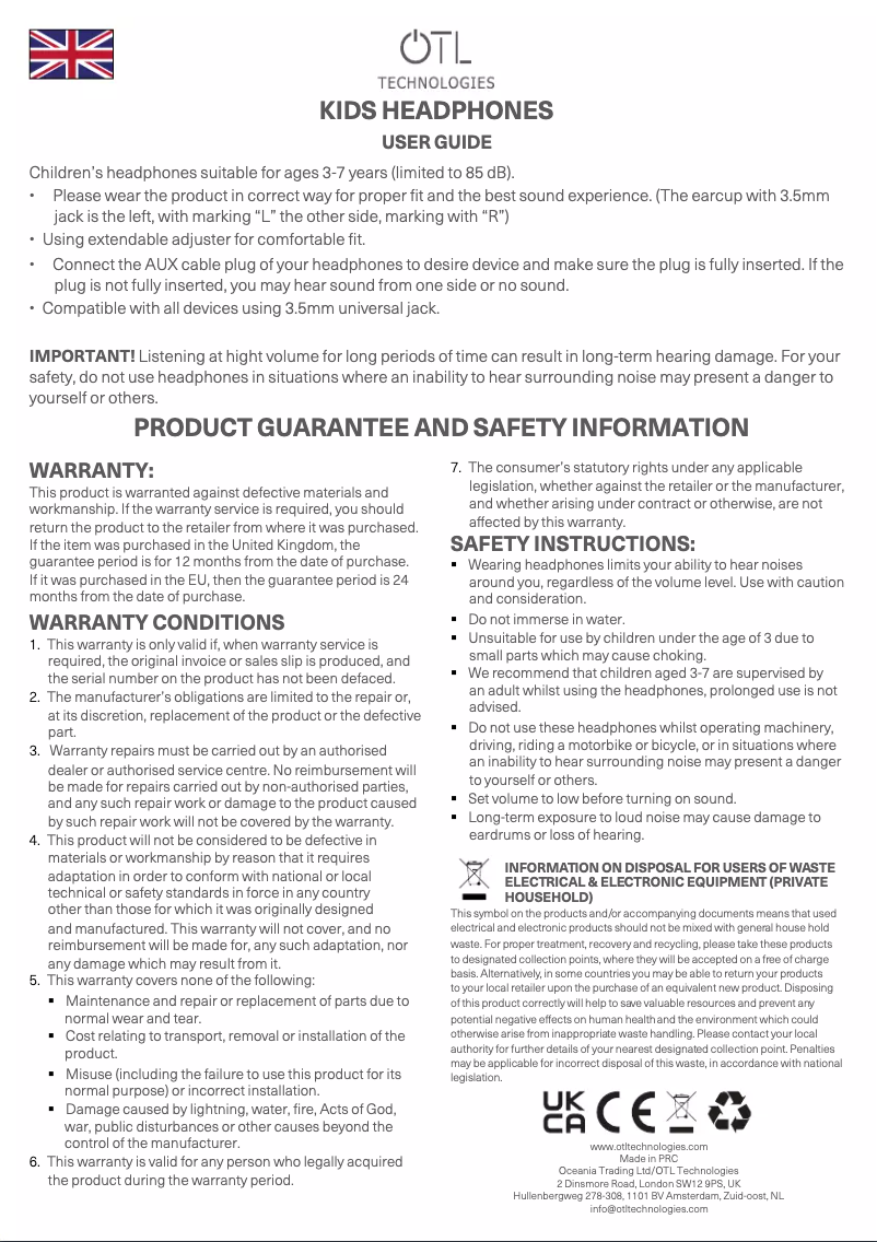 Page 1 de la notice Manuel utilisateur OTL Technologies Batman