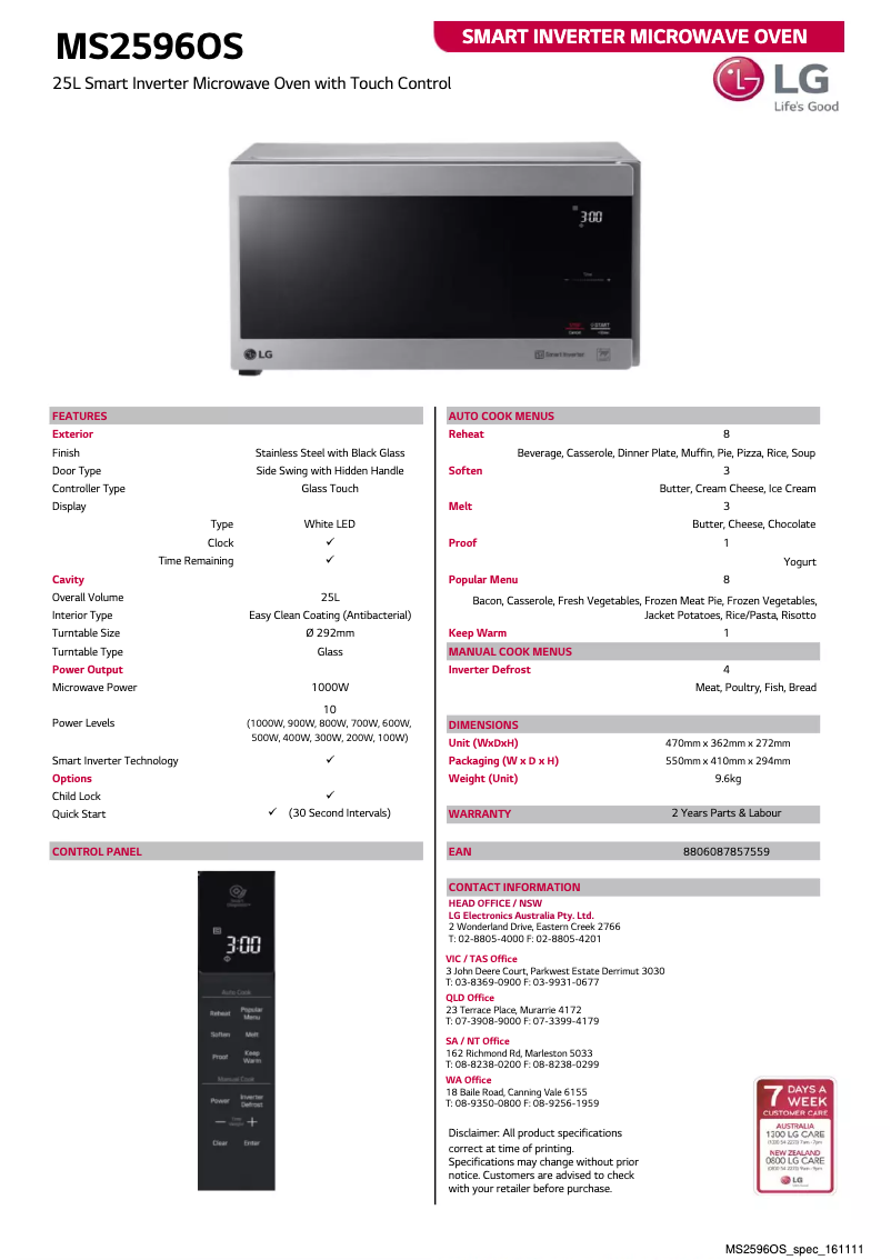 Page n°1 - Fiche technique LG NeoChef MS2596