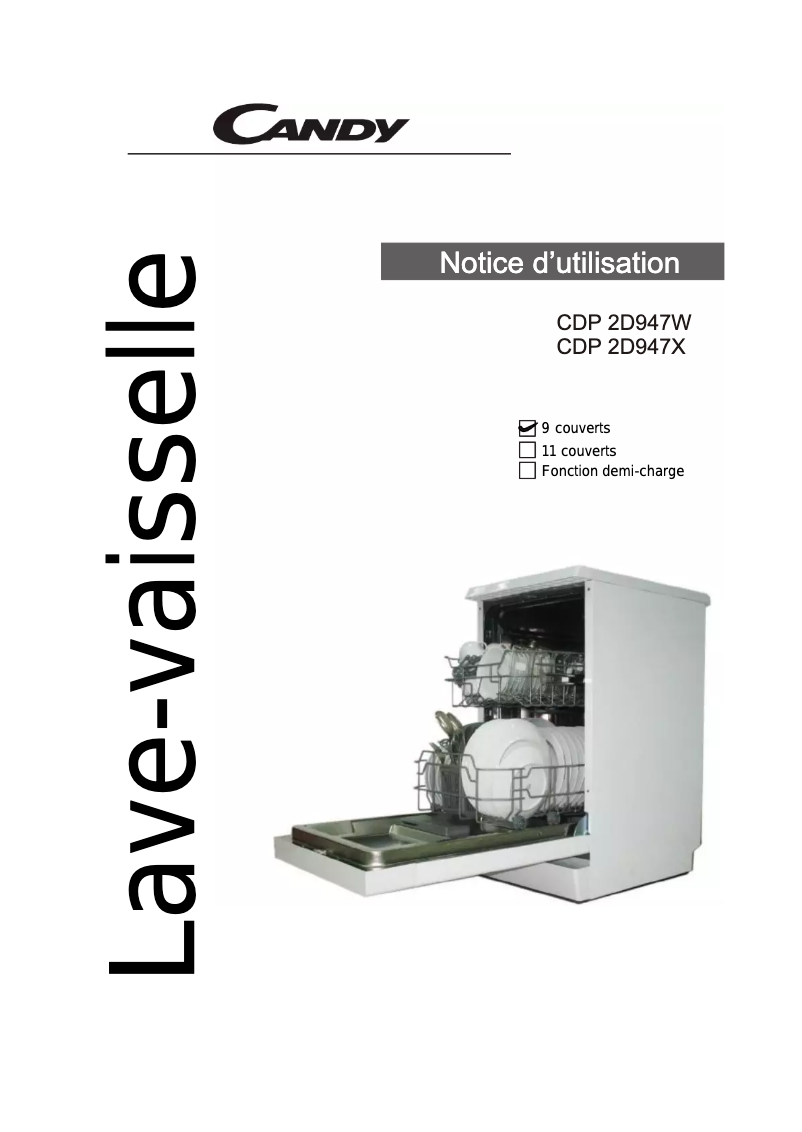 Page 1 de la notice Manuel utilisateur Candy CDP 2D947W