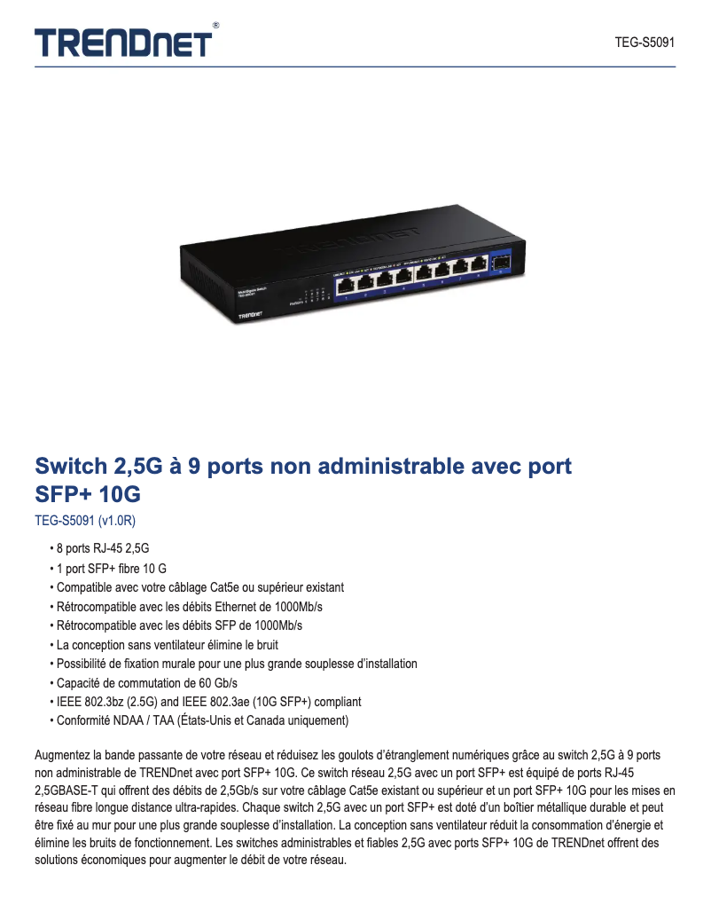 Page n°1 - Fiche technique TRENDnet TEG-S5091