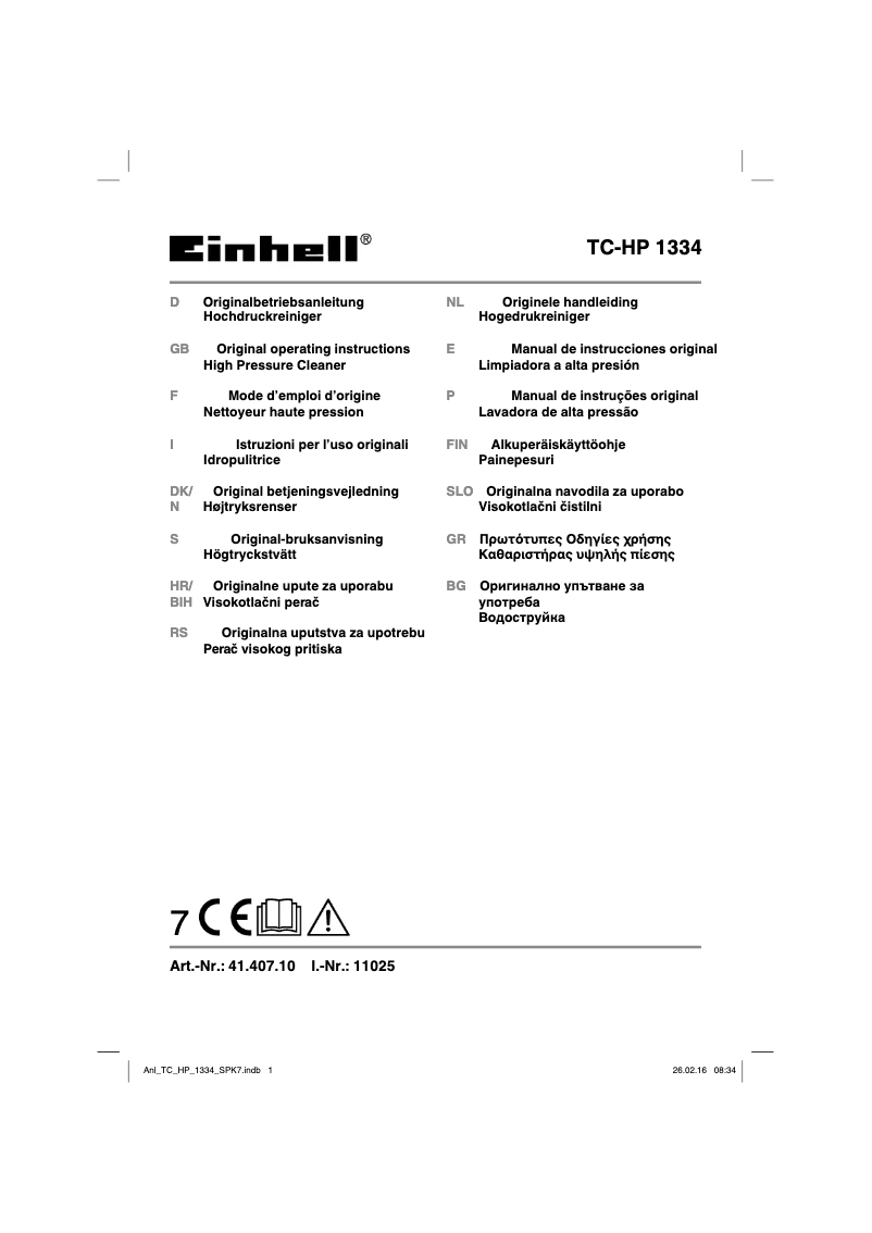 Page n°1 - Manuel utilisateur Einhell TC-HP 1334