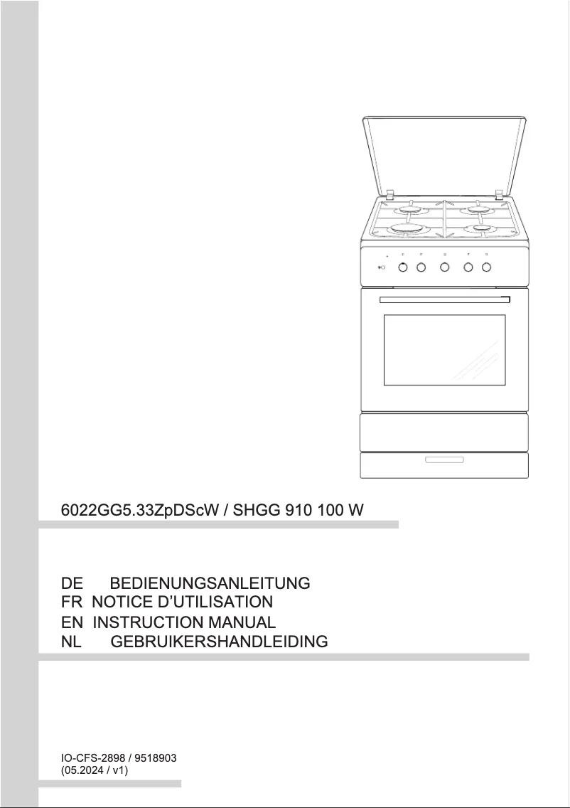 Page 1 de la notice Manuel utilisateur Amica SHGG 910 100 W