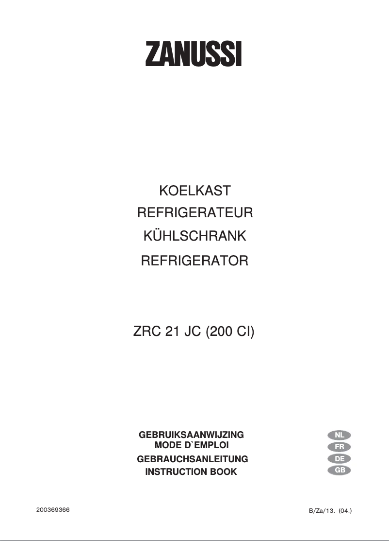 Page 1 de la notice Manuel utilisateur Zanussi ZRC 21 jb