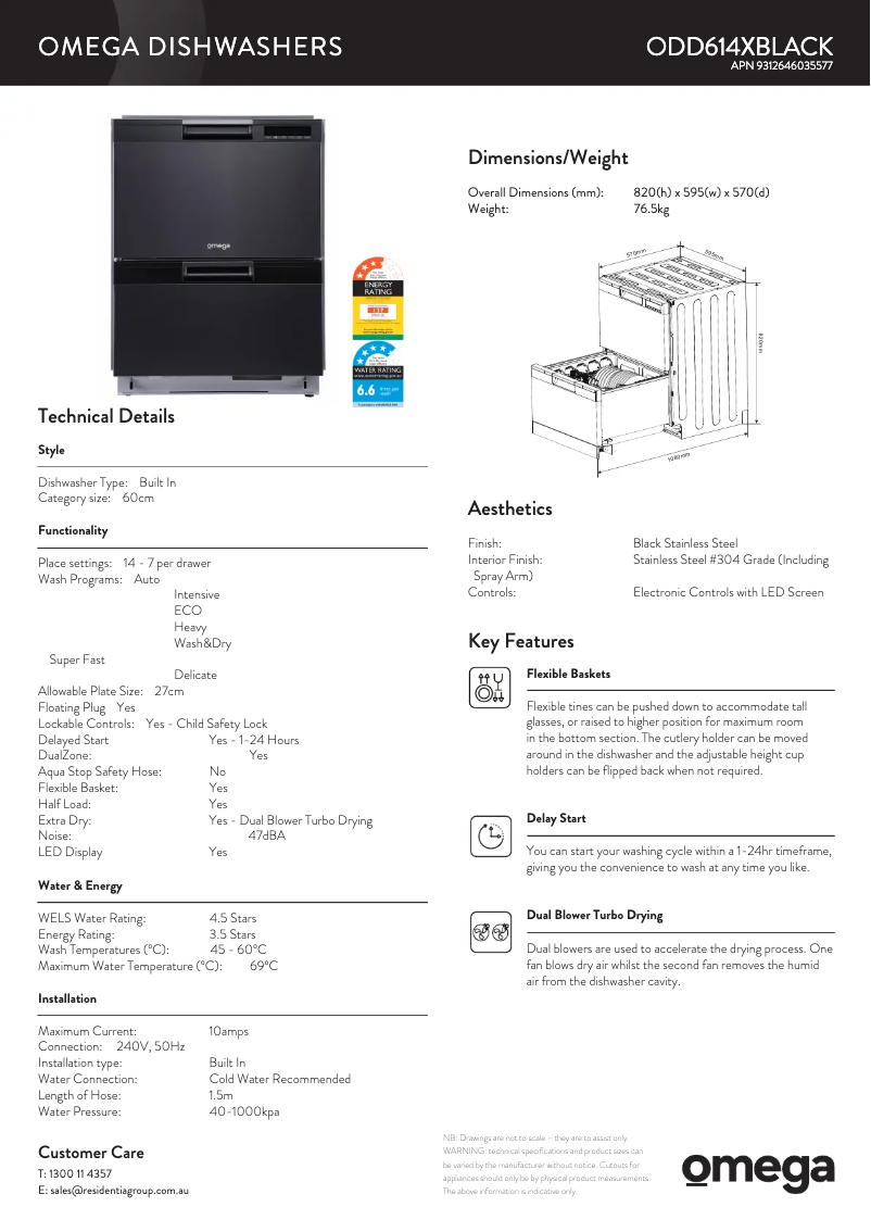 Page n°1 - Fiche technique Omega ODD614XBLACK