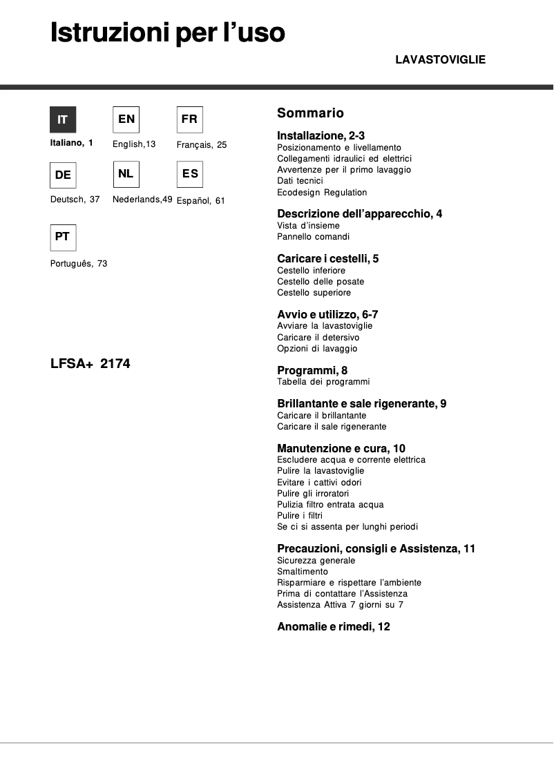 Image de la première page du manuel de l'appareil LFSA+ 2174 A WH