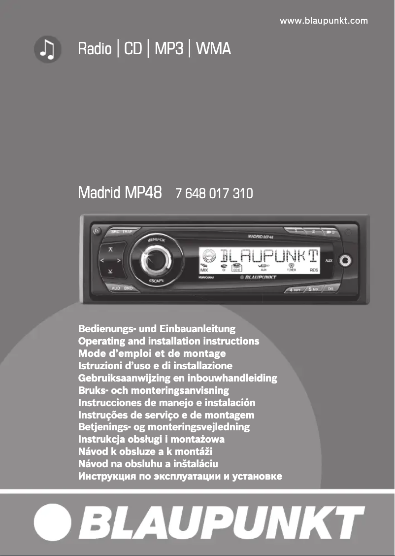 Page 1 de la notice Manuel utilisateur Blaupunkt Madrid MP48