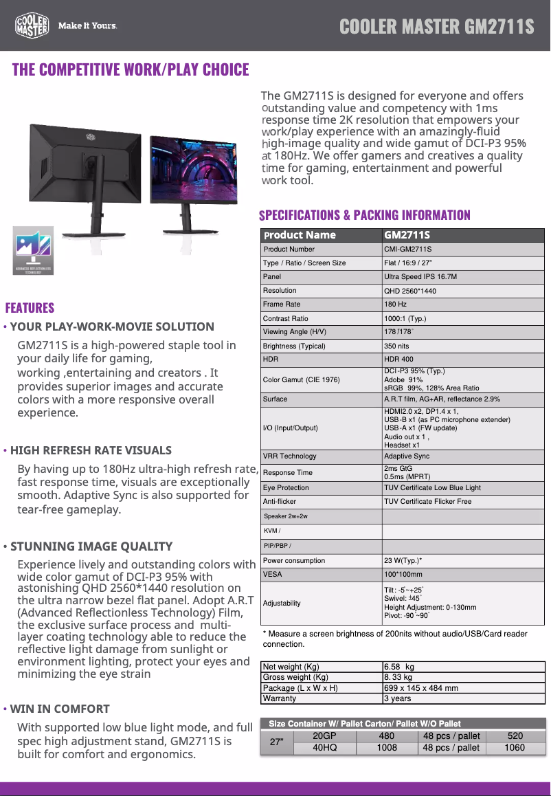 Page 1 de la notice Fiche technique Cooler Master GM2711S