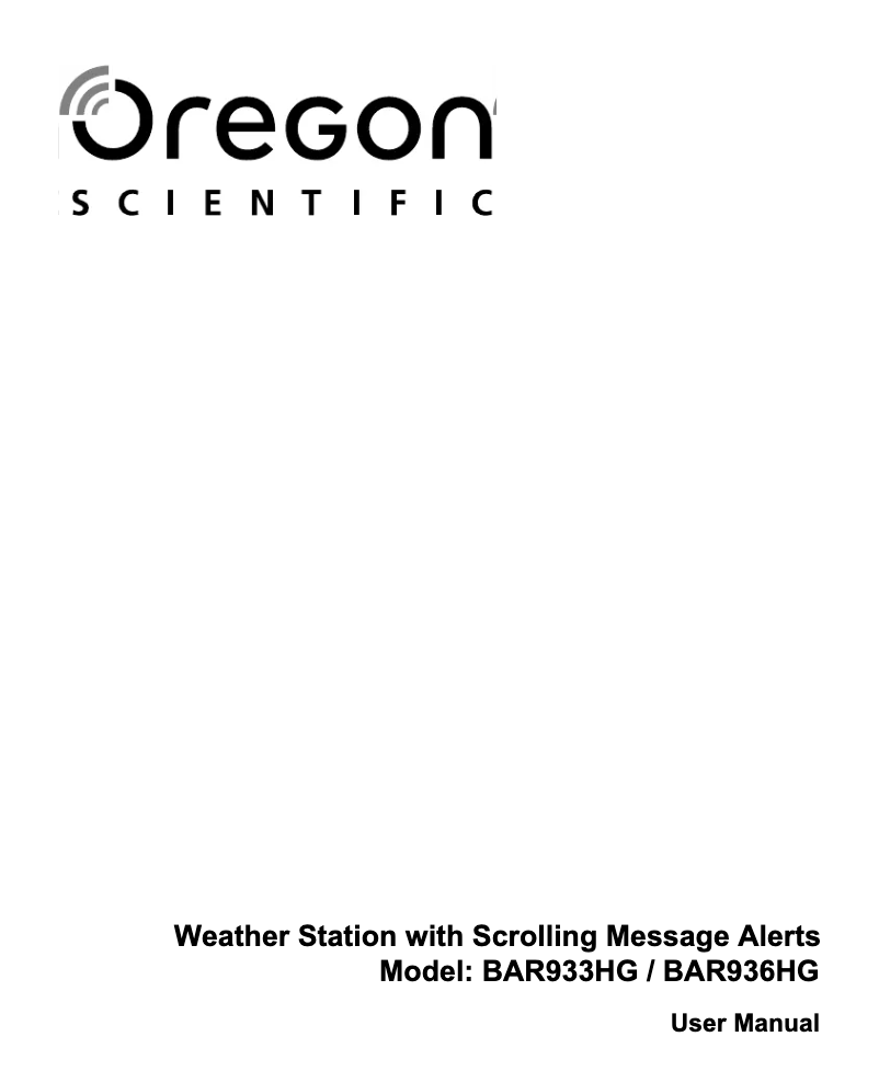 Page 1 de la notice Manuel utilisateur Oregon Scientific BAR933HG