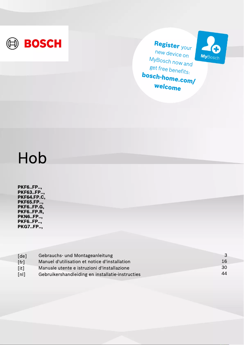 Page 1 of the manual Installation Guide Bosch PKN645FP2E