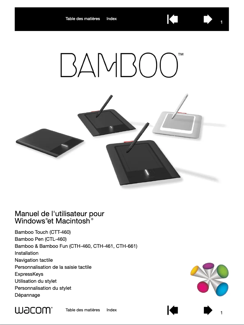 Page 1 de la notice Manuel utilisateur Wacom Bamboo Pen & Touch