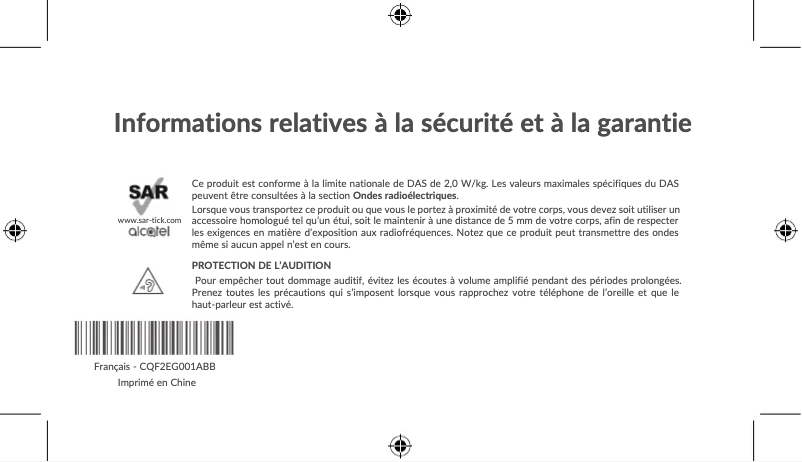 Page 1 de la notice Instructions de sécurité Alcatel 1S