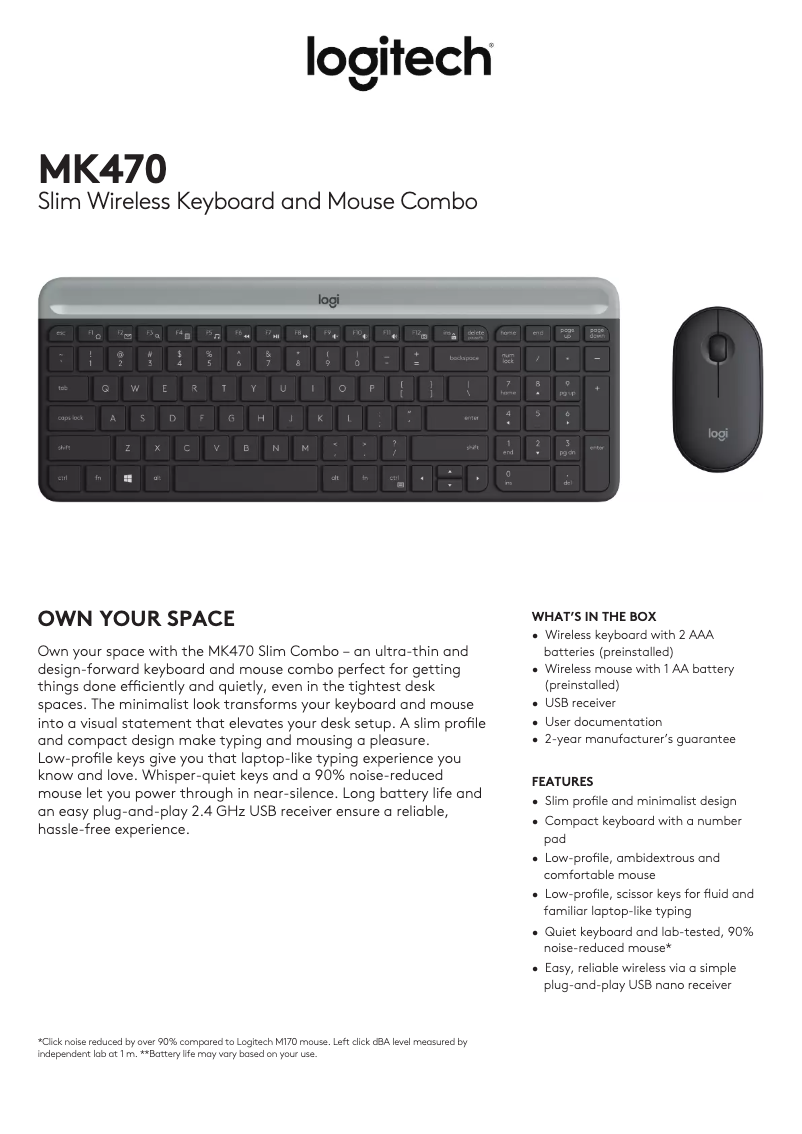 Page n°1 - Manuel utilisateur Logitech MK470
