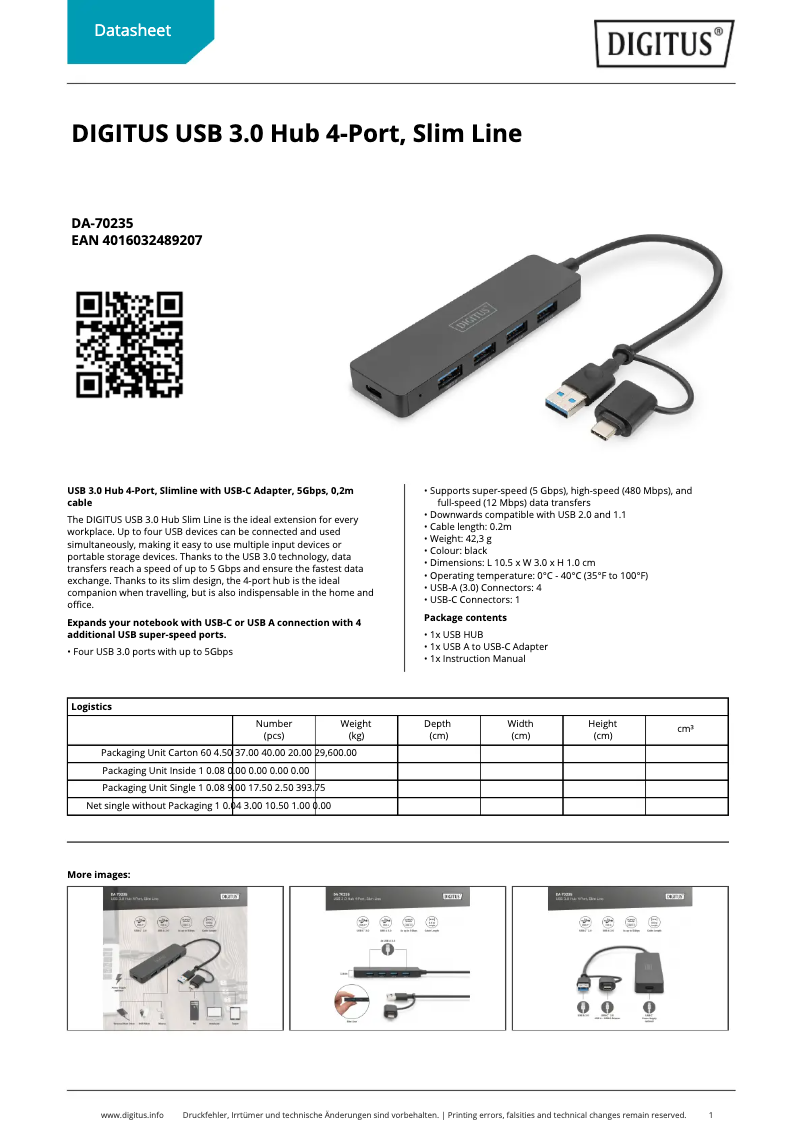 Page 1 de la notice Fiche technique Digitus DA-70235
