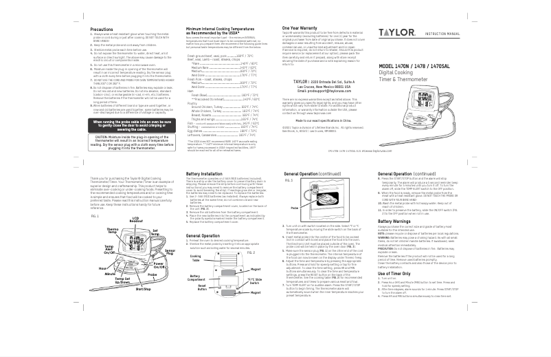 Page 1 de la notice Manuel utilisateur Taylor 1470N