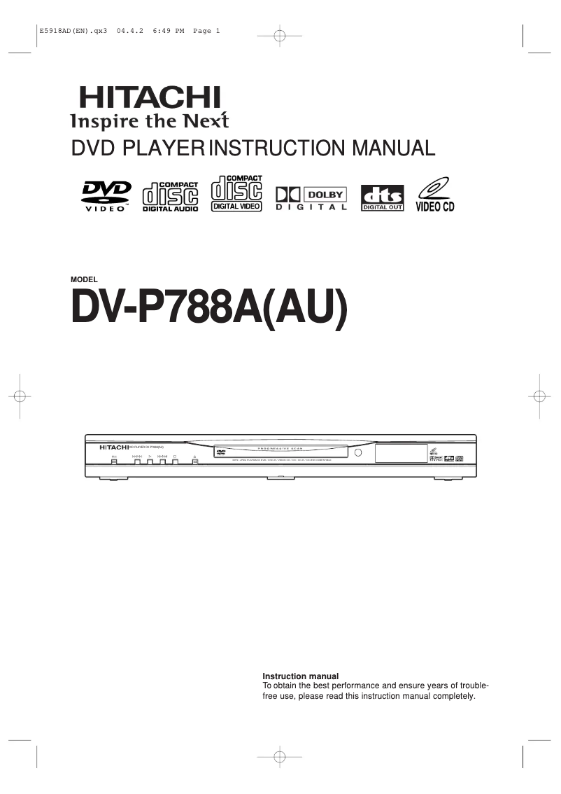 Page n°1 - Manuel utilisateur Hitachi DV-P788A